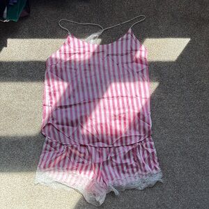 Victoria's Secret Pink and White Striped Pajama Set